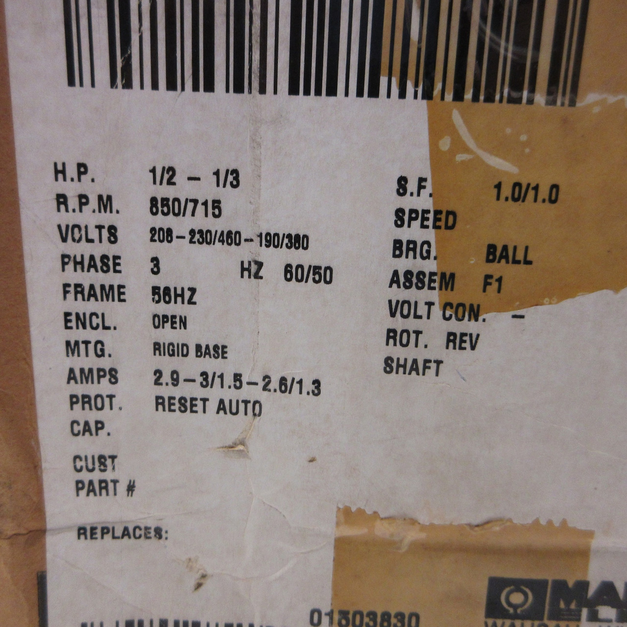 NEW Marathon X529 56T8O5531 1/2 - 1/3HP AC Motor 850/715 RPM 208-230, 460 VAC (AH0862-1)