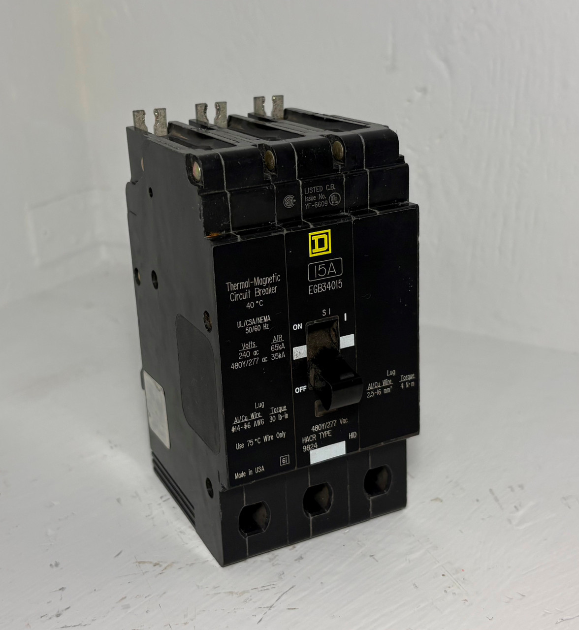 Square D EGB34015 15A Circuit Breaker 3P 480Y/277V Type EGB 15 Amp HACR (EM5742-4)