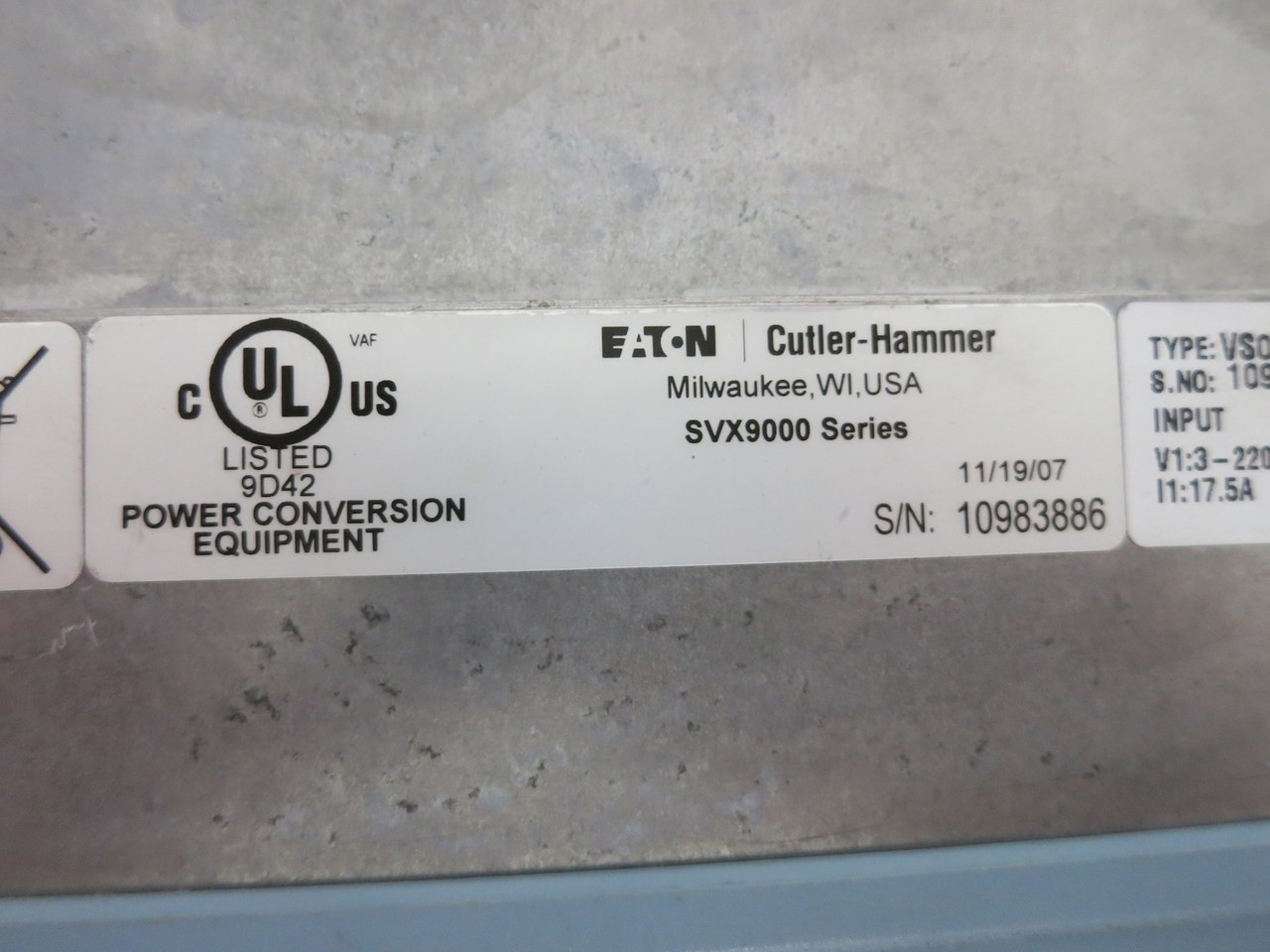 Eaton SVX004A1-2A1B1 5 HP VT 240V AC VS Drive SVX9000 VS005210A CVA1 VSD (DW7783-1)