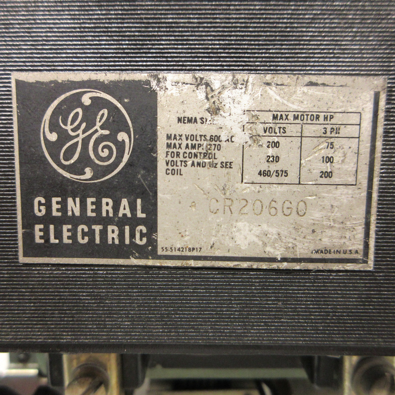 GE CR206G0 Size 5 Motor Starter 200HP 270A 600VAC 55-750325 Coil CR206GO 270 Amp (AH0871-1)