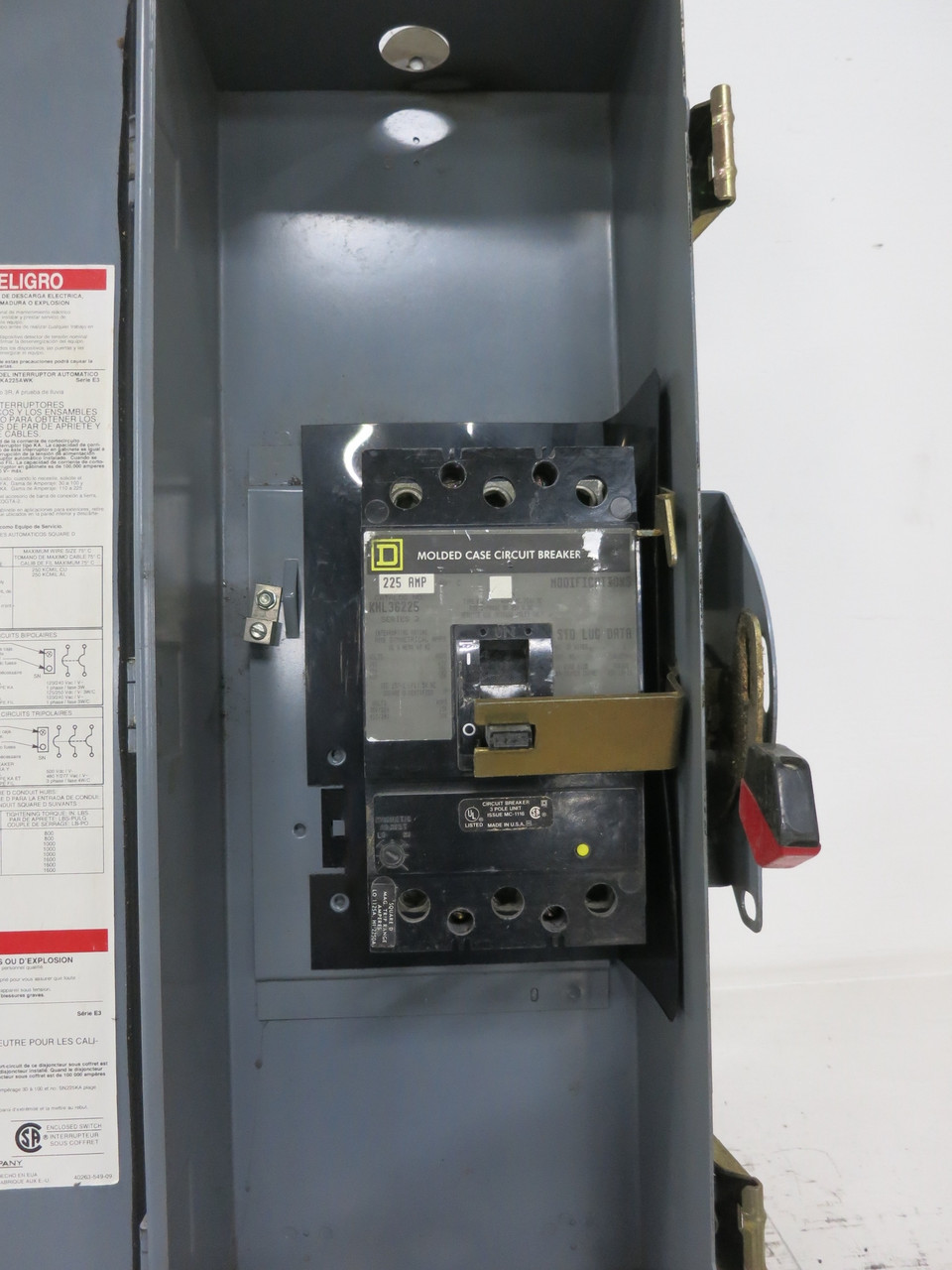 Square D KA225AWK 225A Circuit Breaker Enclosure Ser E3 KHL36225 225 Amp 12 / 3R (DW7792-2)
