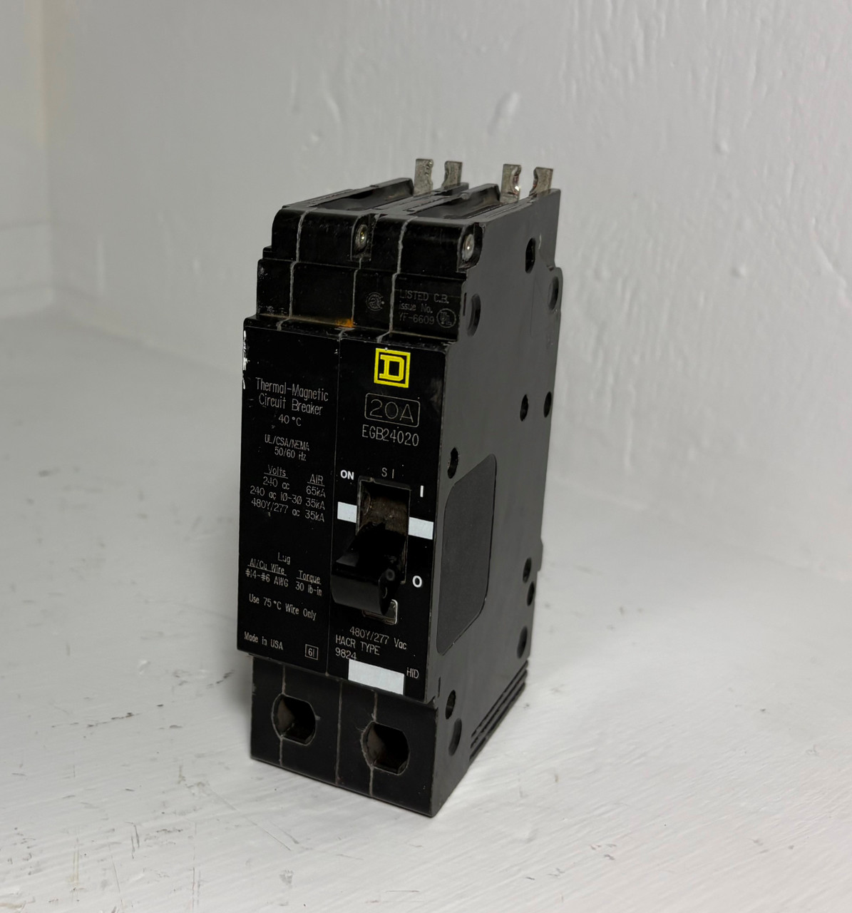 Square D EGB24020 20A 2P Circuit Breaker 480Y/277V EGB 20 Amp 2 Pole YF6609 HACR (EM5746-1)