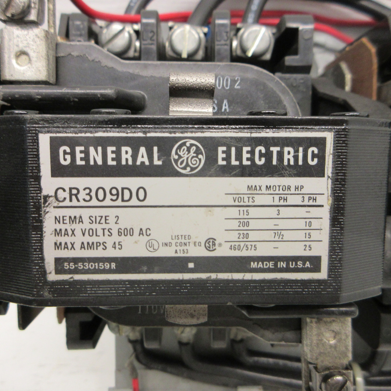 GE CR309D0 Size 2 Reversing Contactor 45A 600VAC 25HP 120V Coils CR309DO 3PH Sz2 (AH0872-1)