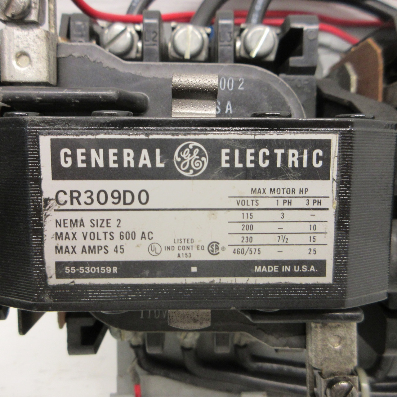 GE CR309D0 Size 2 Reversing Contactor 45A 600VAC 25HP 120V Coils CR309DO 3PH Sz2 (AH0872-1)
