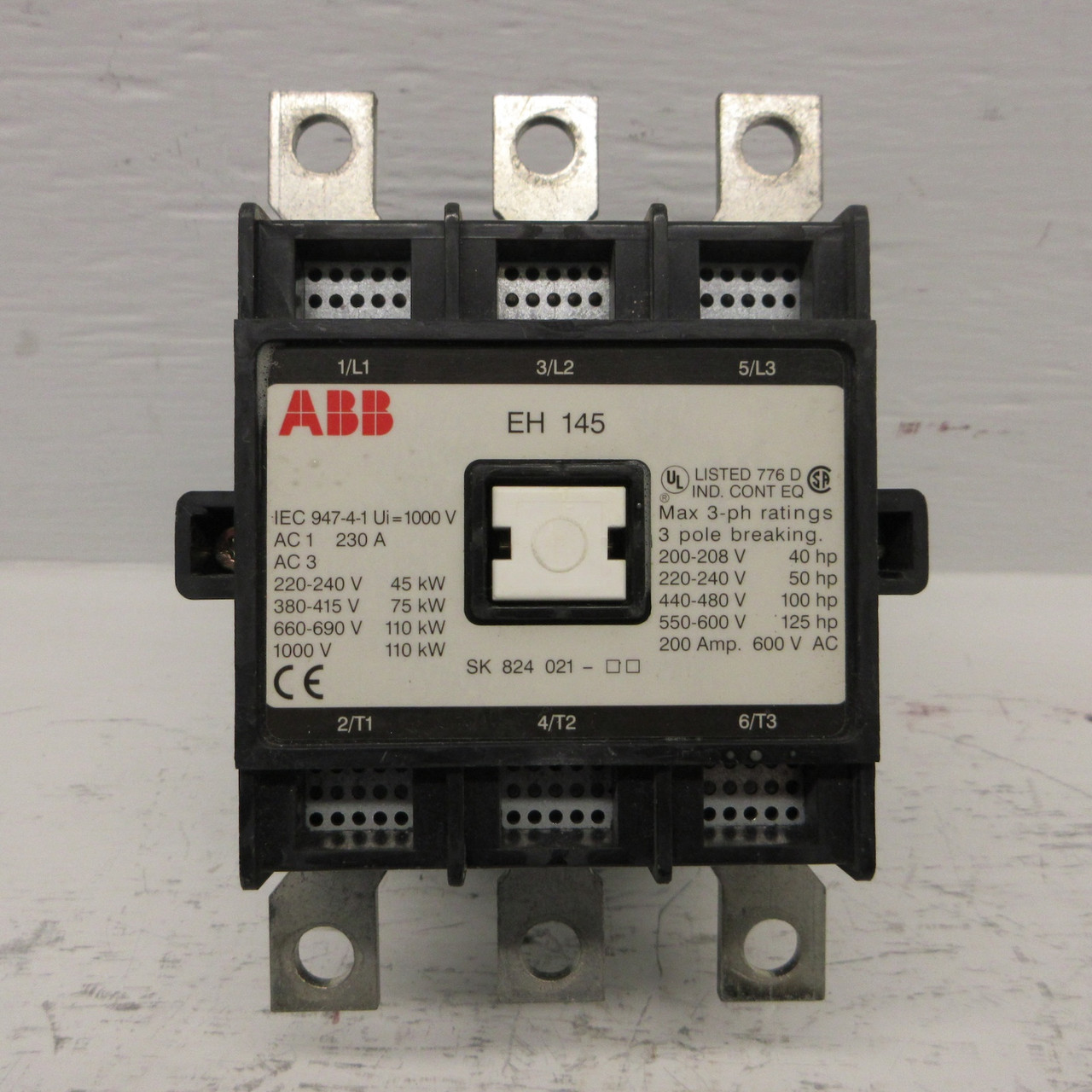 ABB EH 145 Motor Contactor 200 Amp 600V 125HP 220V-DC Coil 3PH 3P 200A EH-145 (AH0876-2)