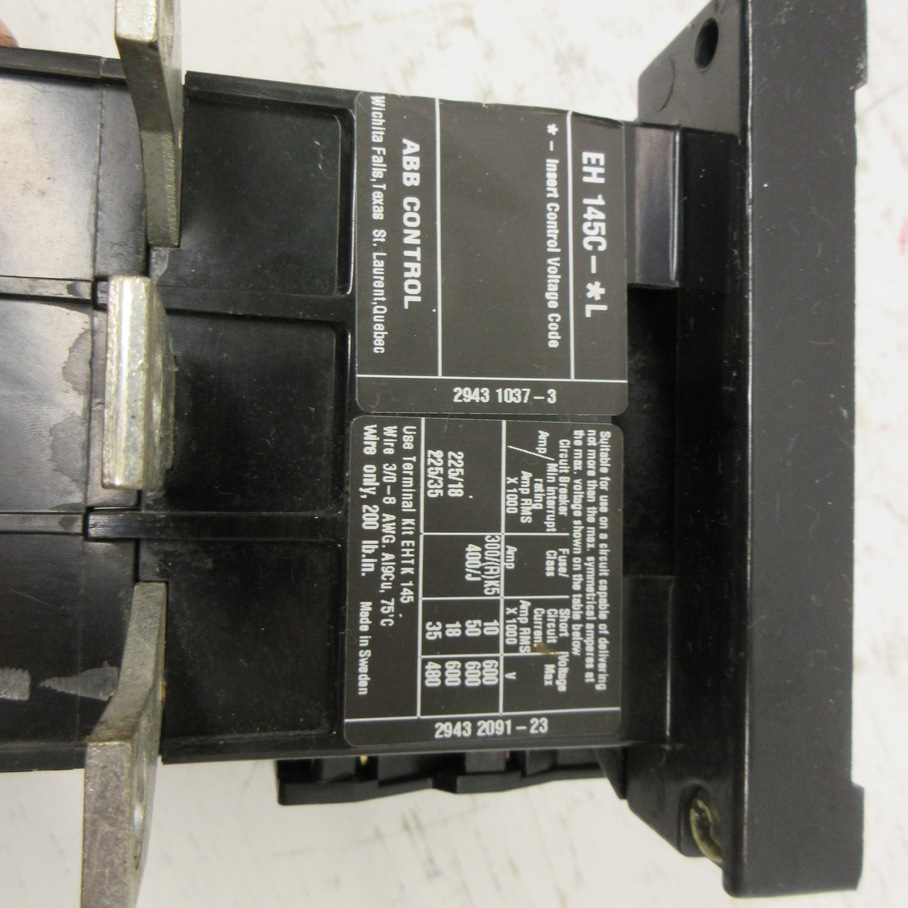 ABB EH 145 Motor Contactor 200 Amp 600V 125HP 220V-DC Coil 3PH 3P 200A EH-145 (AH0876-2)