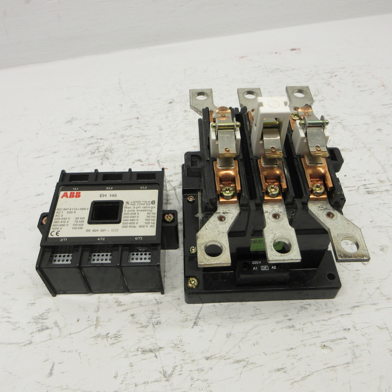 ABB EH 145 Motor Contactor 200 Amp 600V 125HP 220V-DC Coil 3PH 3P 200A EH-145 (AH0876-1)