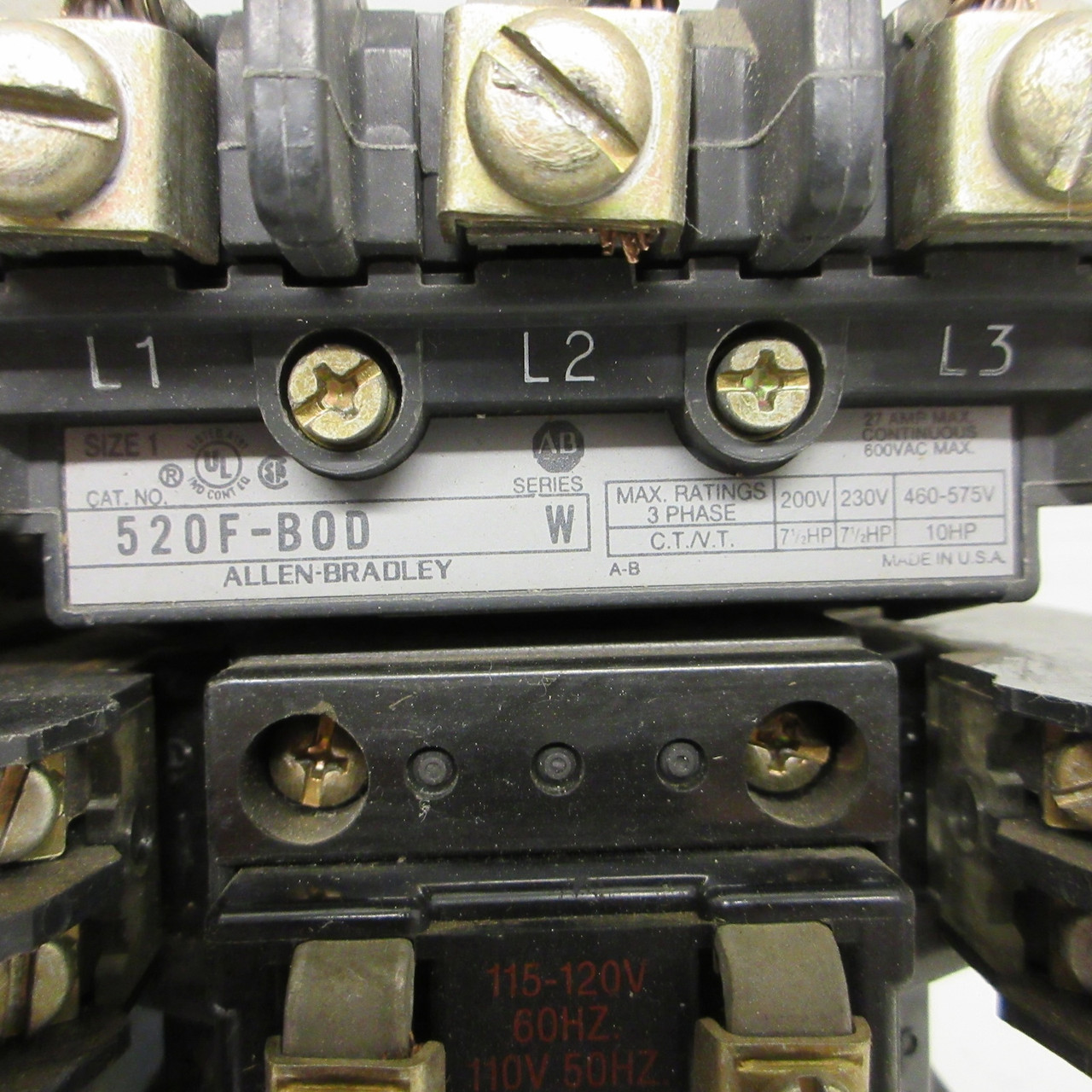 Allen Bradley 520F-BOD Size 1 2 Speed Starter 120V Coil 27A 520F-B0D w/ Heaters (AH0881-1)