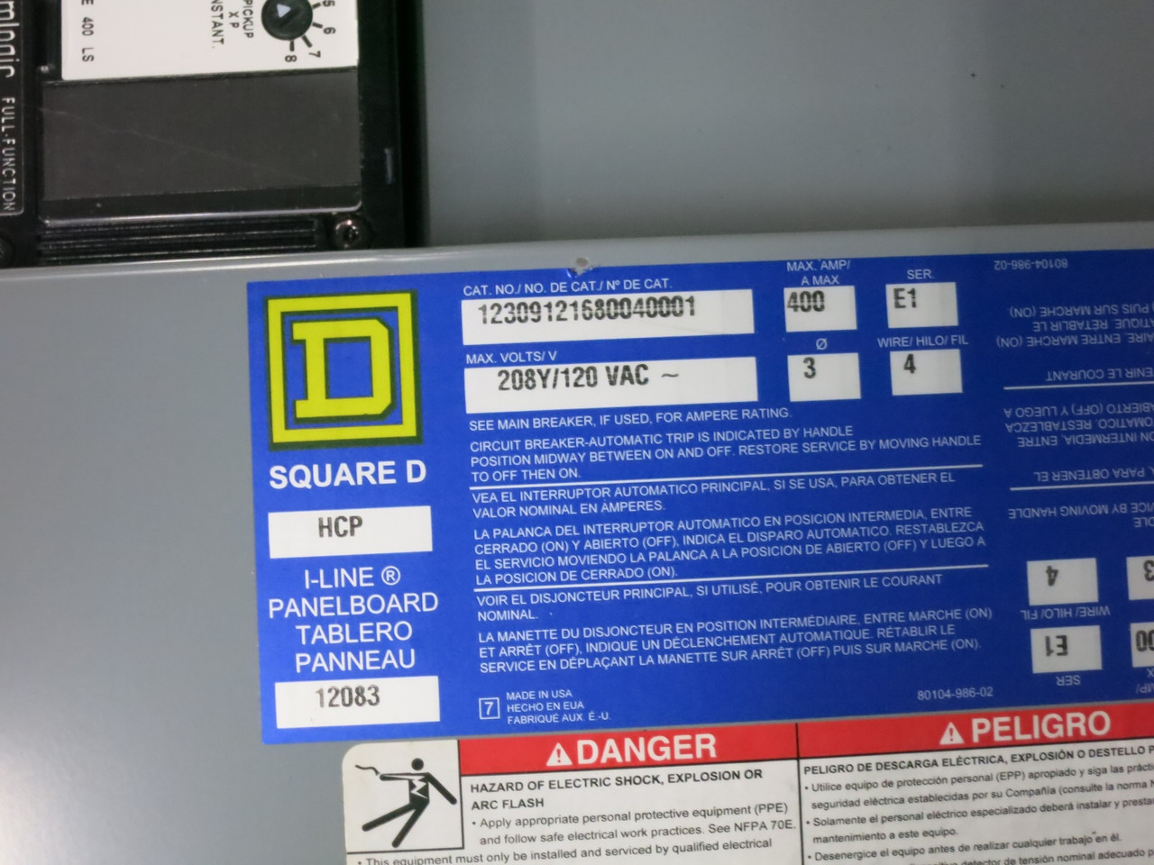 NEW Square D 400A HCP Main Breaker I-Line Panel Board 3PH 4W 208Y/120 400 Amp (DW7798-1)