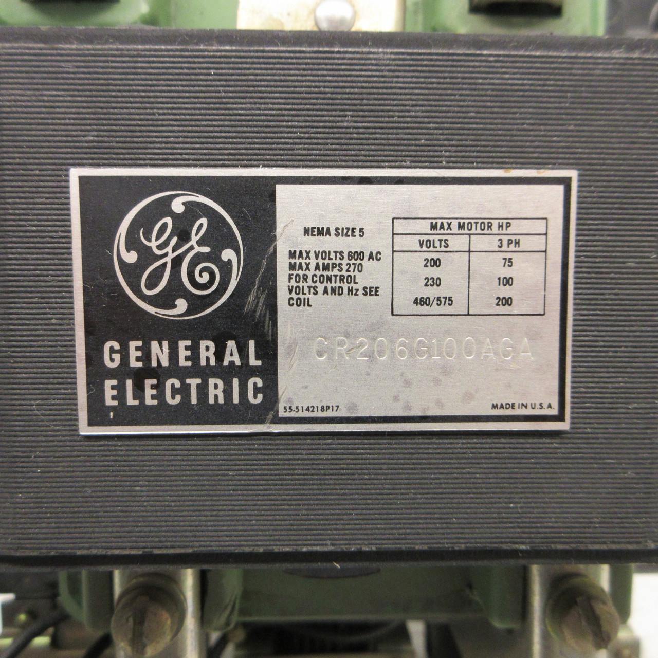 GE CR206G100AGA Size 5 Motor Starter 200HP 270A 480/600VAC 575V Coil 55-501493G5 (AH0884-1)