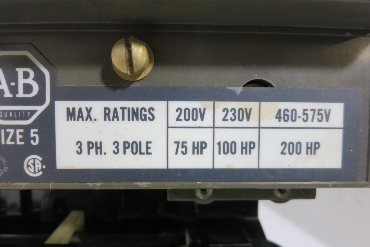 Allen Bradley 709-FOD103 Size 5 Starter 200HP 120V Coil 3PH X-241563 CTs no lugs (AH0902-2)