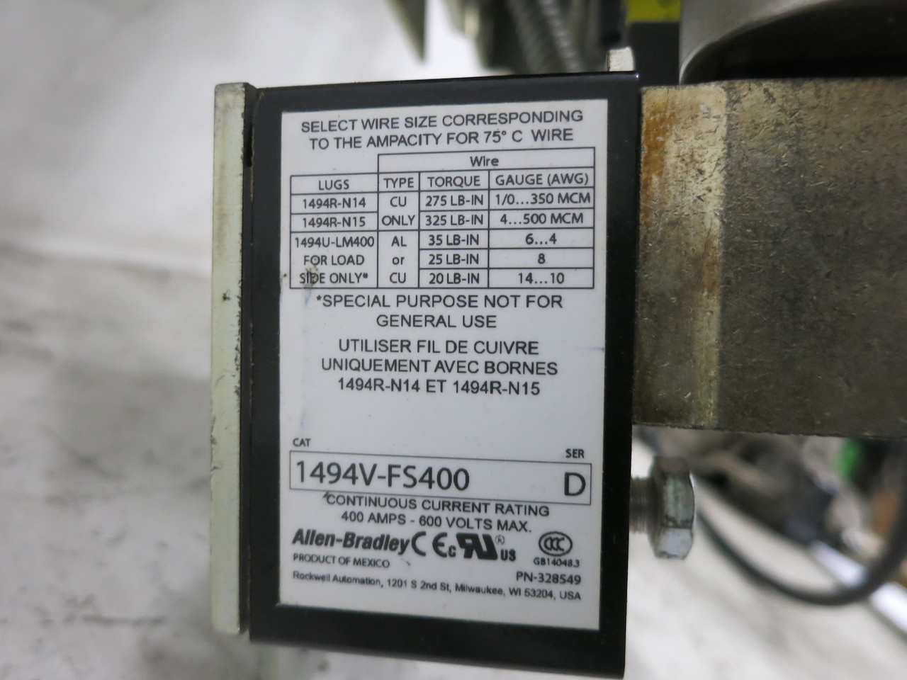 Allen Bradley 1494V-FS400 400A Fusible Disconnect Cable Handle 1494C-CM9 400 Amp (DW7820-1)