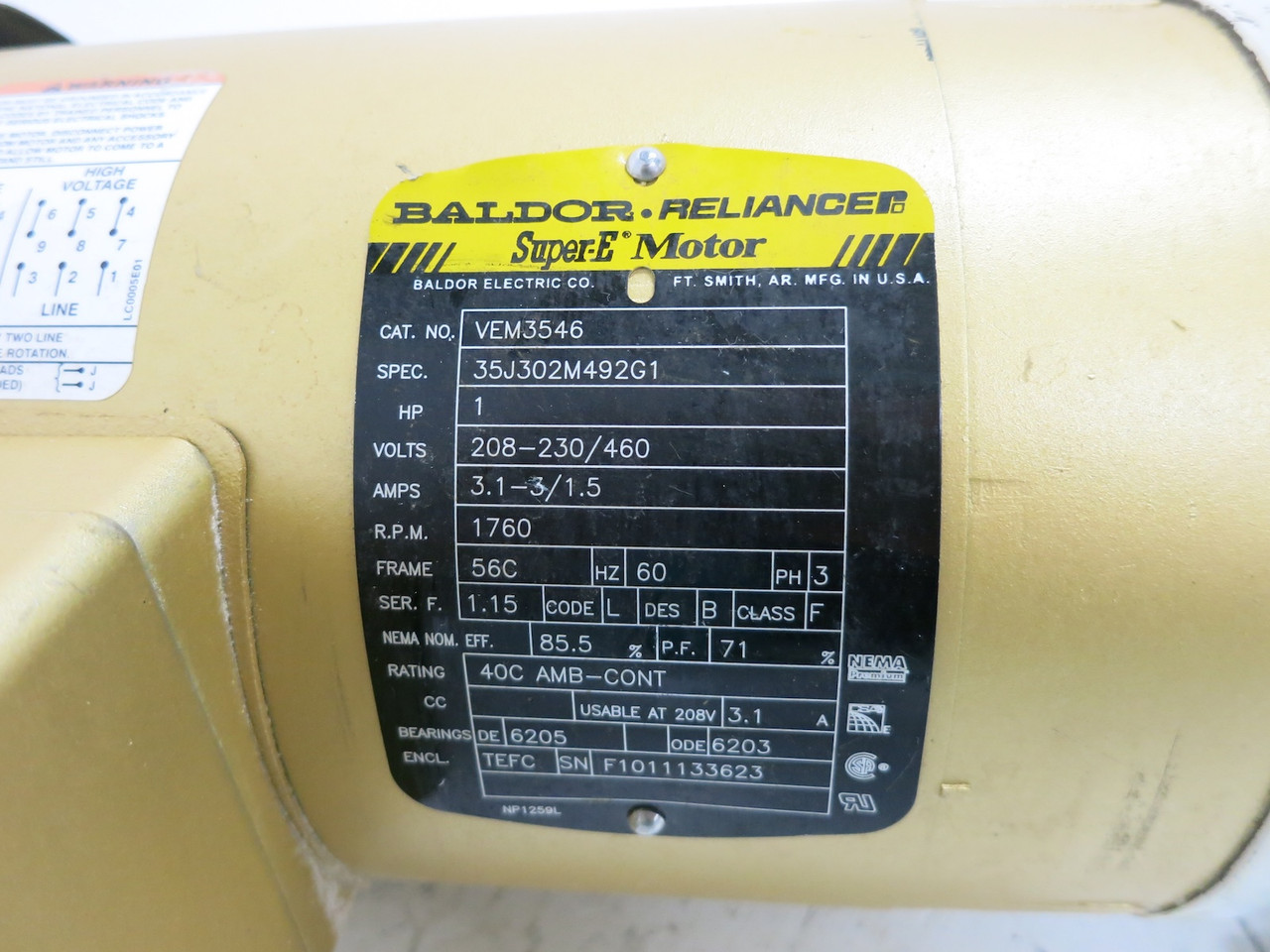 Baldor VEM3546 1 HP AC Motor w/ Kice CNHXS Gear Reducer Speed Ratio 29 832 in/lb (DW7827-1)
