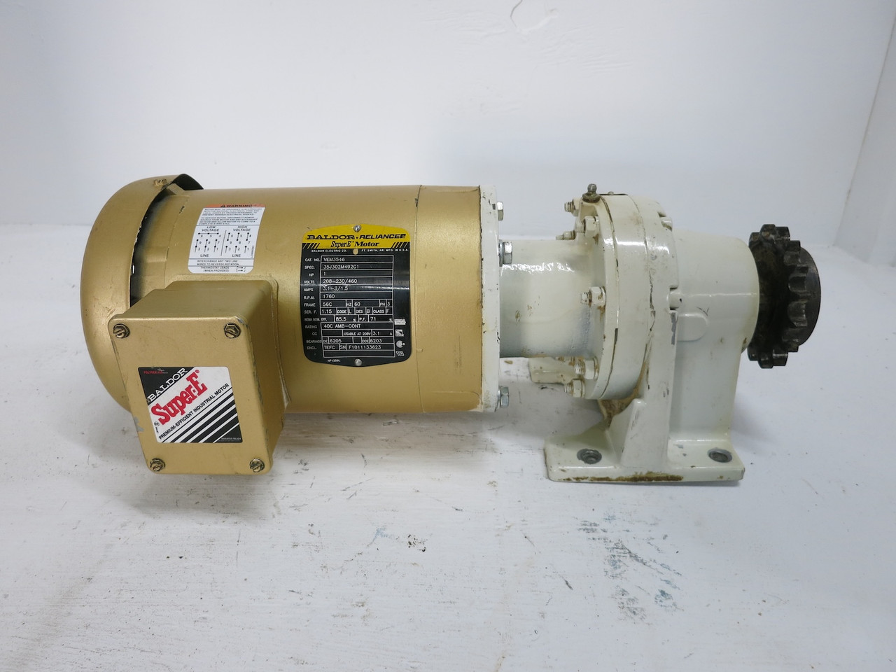 Baldor VEM3546 1 HP AC Motor w/ Kice CNHXS Gear Reducer Speed Ratio 29 832 in/lb (DW7827-1)