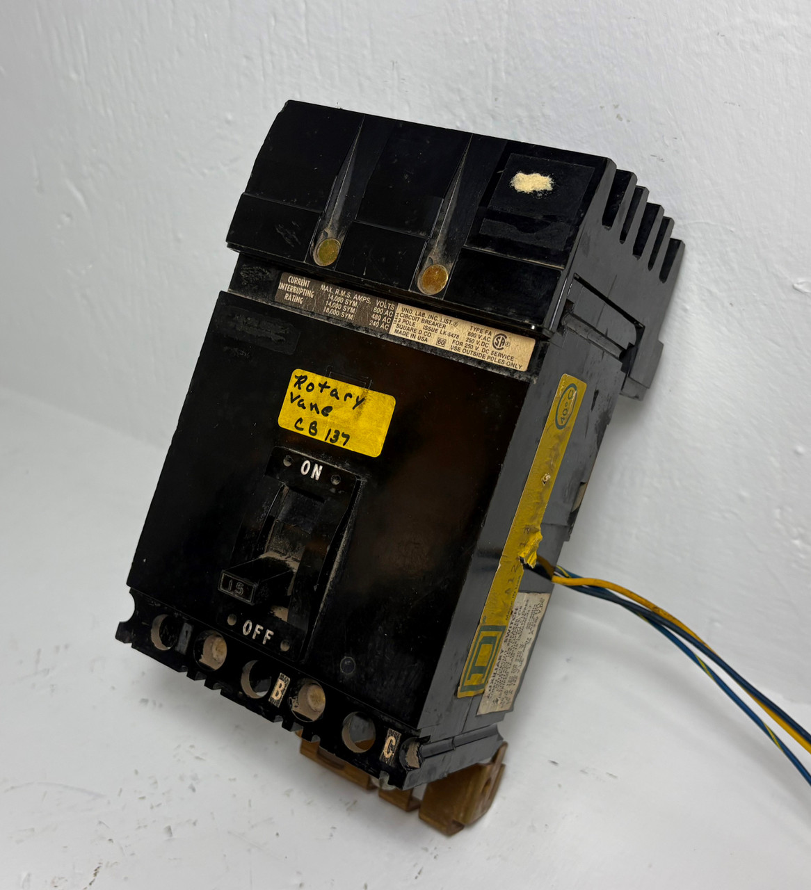Square D I-Line FA360151212 15A Circuit Breaker Black w/ Aux 600V 3P FA 15 Amp (EM5760-2)