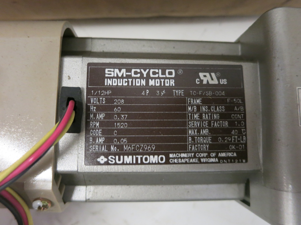 NEW Sumitomo RNYM006-07-B-30 SM-Cyclo Hyponic Drive 1/12HP 208V 1520RPM Ratio 30 (DW7842-1)