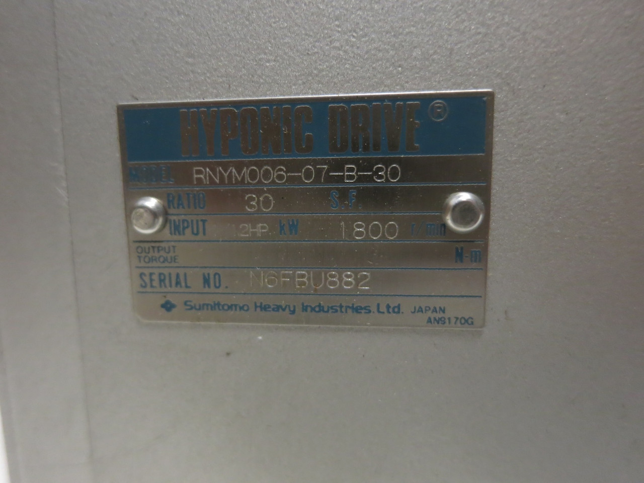 NEW Sumitomo RNYM006-07-B-30 SM-Cyclo Hyponic Drive 1/12HP 208V 1520RPM Ratio 30 (DW7842-1)