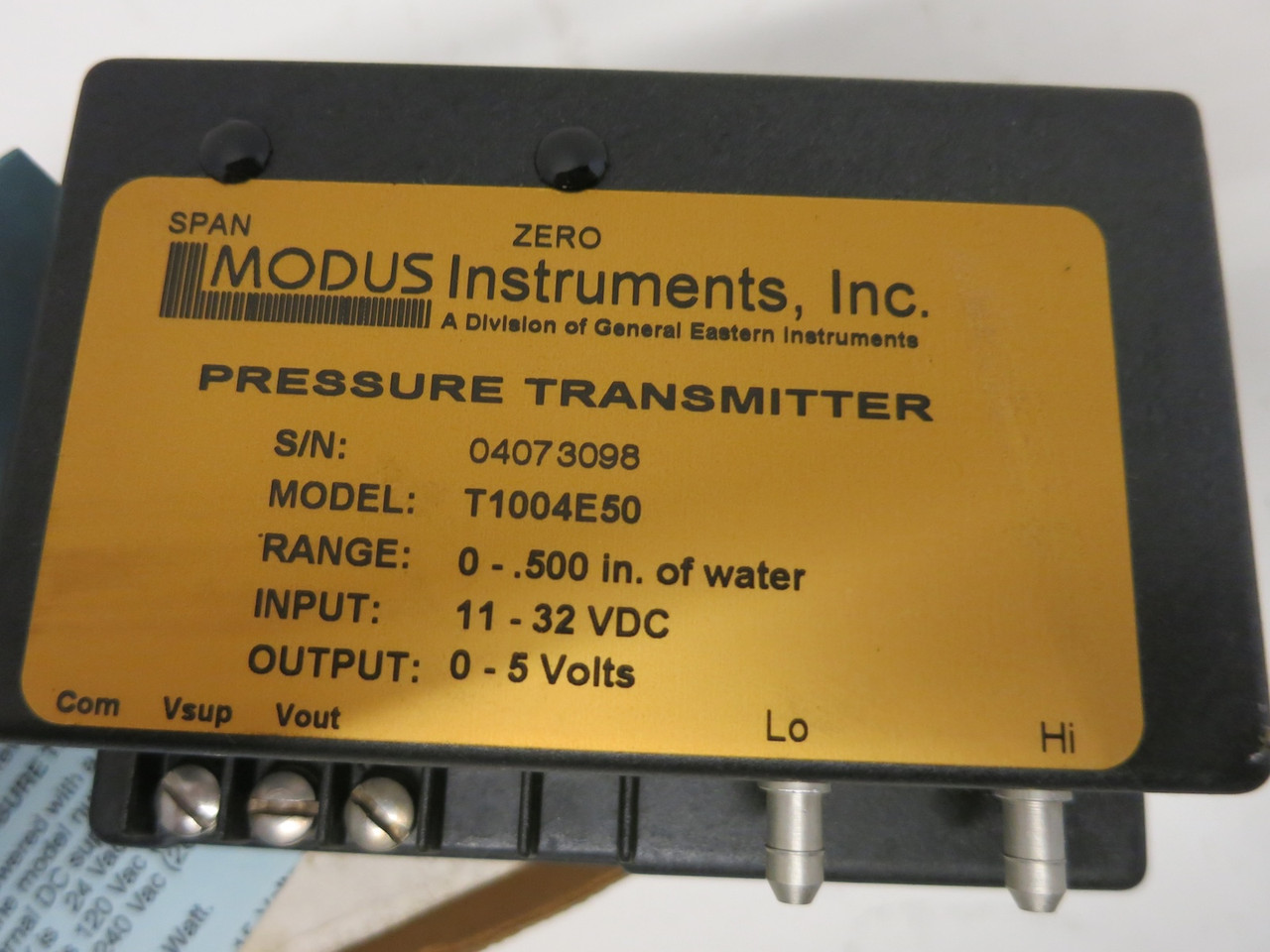 NEW Modus Instruments T1004E50 Pressure Transmitter 0-.500 in 11-32 VDC (DW7841-1)
