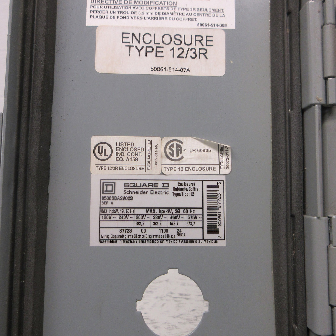 NEW Square D 8536SBA2V02S Starter Enclosure Type 12/3R w/ 8536SBO2S (NO RESET) (AH0917-1)