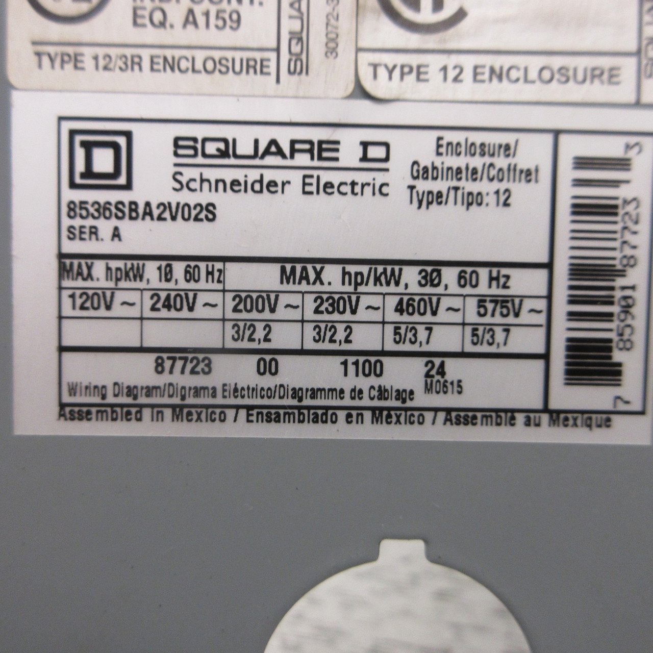 NEW Square D 8536SBA2V02S Starter Enclosure Type 12/3R w/ 8536SBO2S (NO RESET) (AH0917-1)