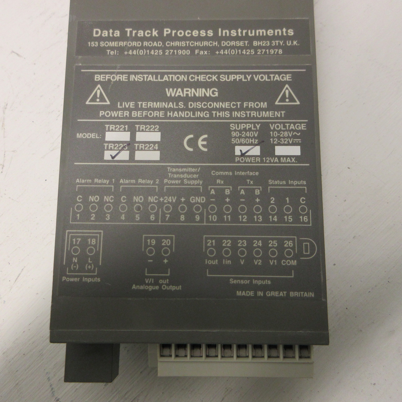 Data Track Process Instruments Tracker 200 Model TR223 223 Supply: 90-240V DTPI (AH0916-6)