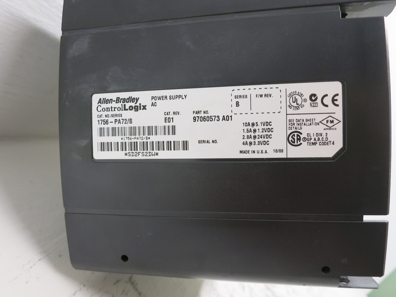 Allen Bradley 1756-A17/B ControlLogix PLC Rack 1756-PA72/B PS + 1756-L1/A CPU (DW7848-1)