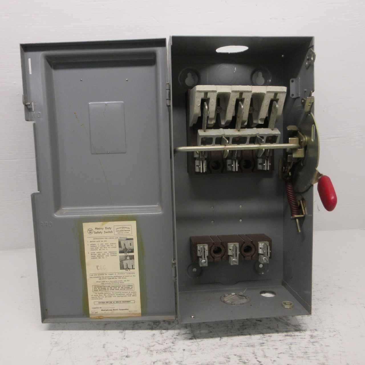 Westinghouse HF363 Heavy Duty Fusible Safety Switch 100A 600V 3PH 3W 100 Amp (AH0921-1)
