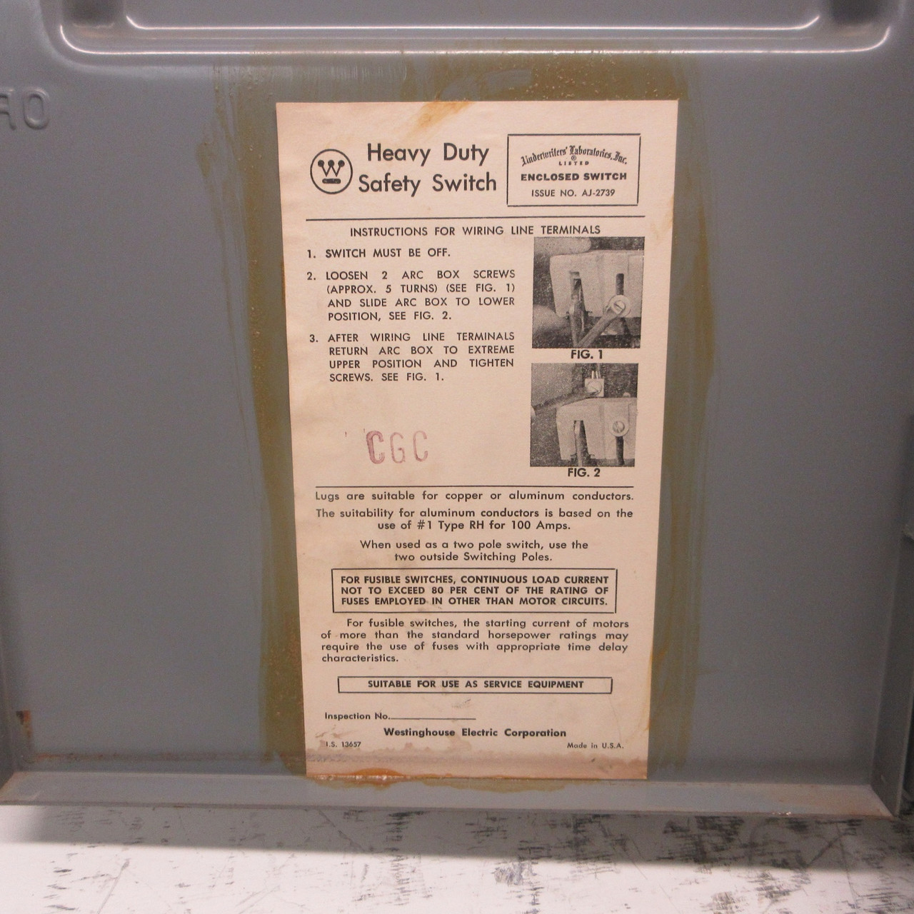 Westinghouse HF363 Heavy Duty Fusible Safety Switch 100A 600V 3PH 3W 100 Amp (AH0921-1)