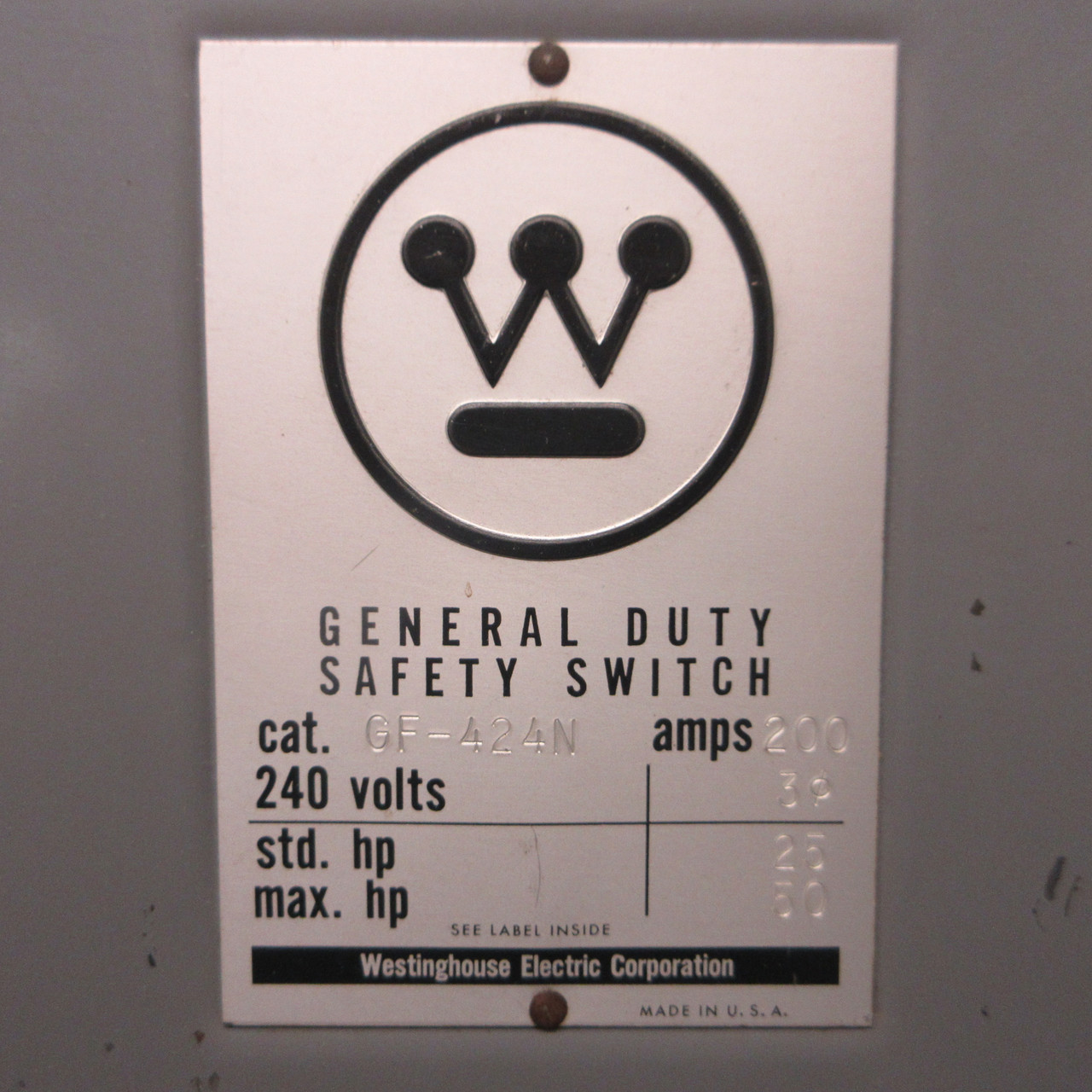 Westinghouse GF-424N General Duty Fusible Safety Switch 200A 240V 3PH 4W 200 Amp (AH0920-1)