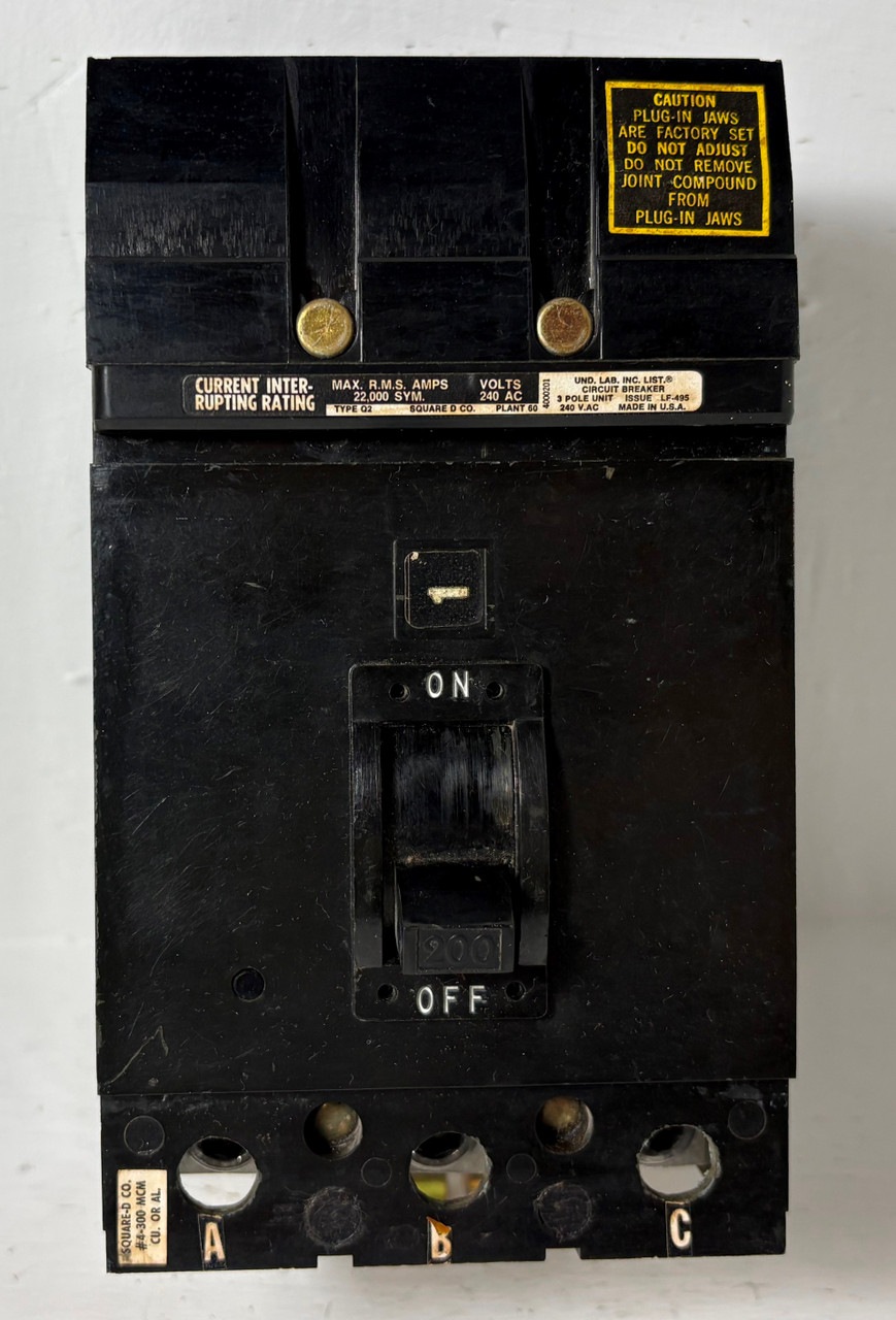 Square D I-Line Q232200H 200A Circuit Breaker 240 VAC 3 Pole Type Q2 200 Amp (EM5766-1)