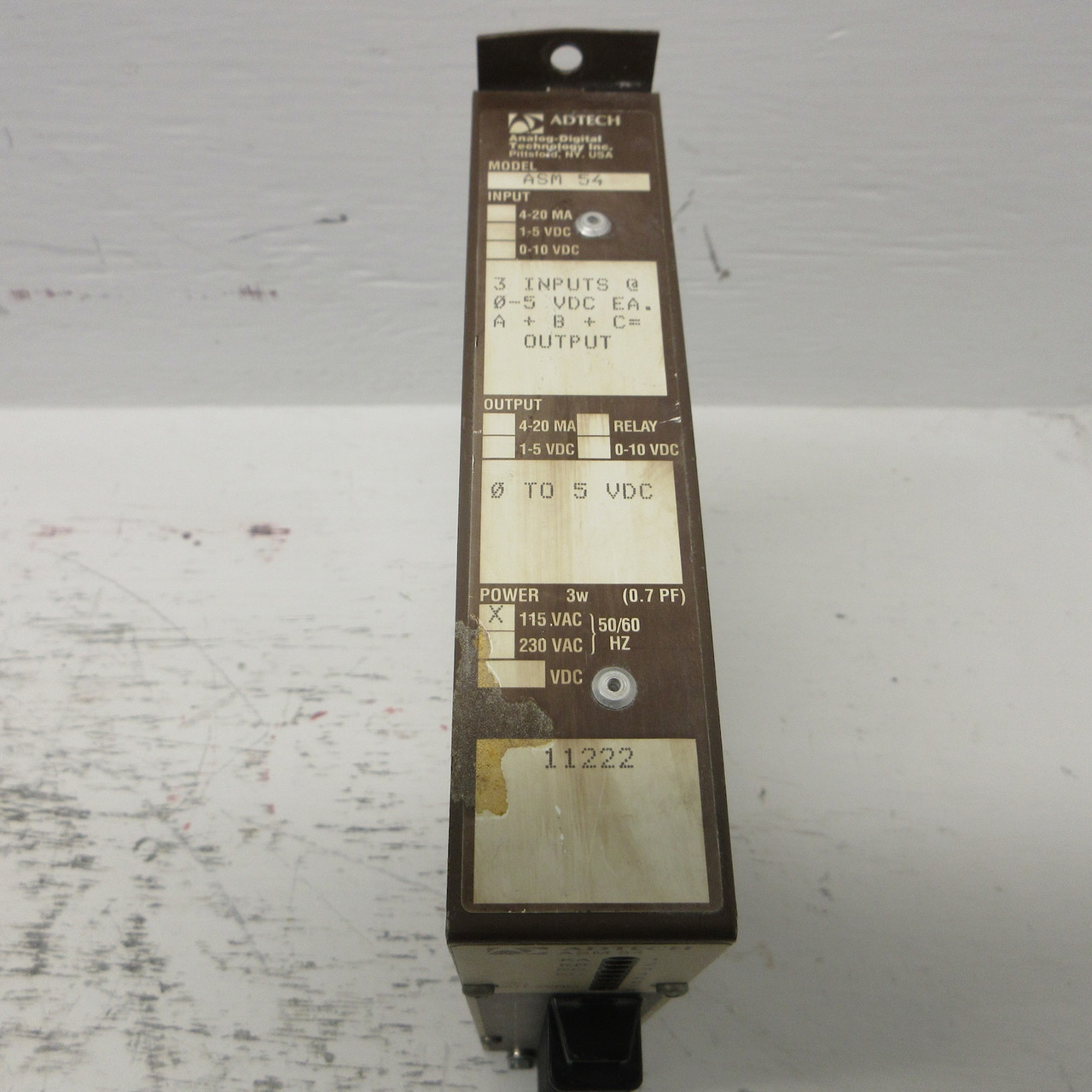 Adtech ASM 54 Adder Subtractor Module ASM54 115VAC 3W 3 Inputs @ 0-5VDC Each (AH0924-2)