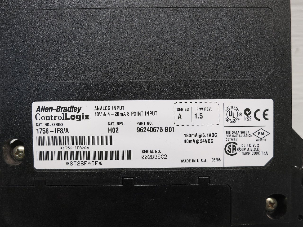 Allen Bradley 1756-IF8 Ser A Rev H02 FW 1.5 Analog Input ControlLogix PLC Module (DW7864-1)