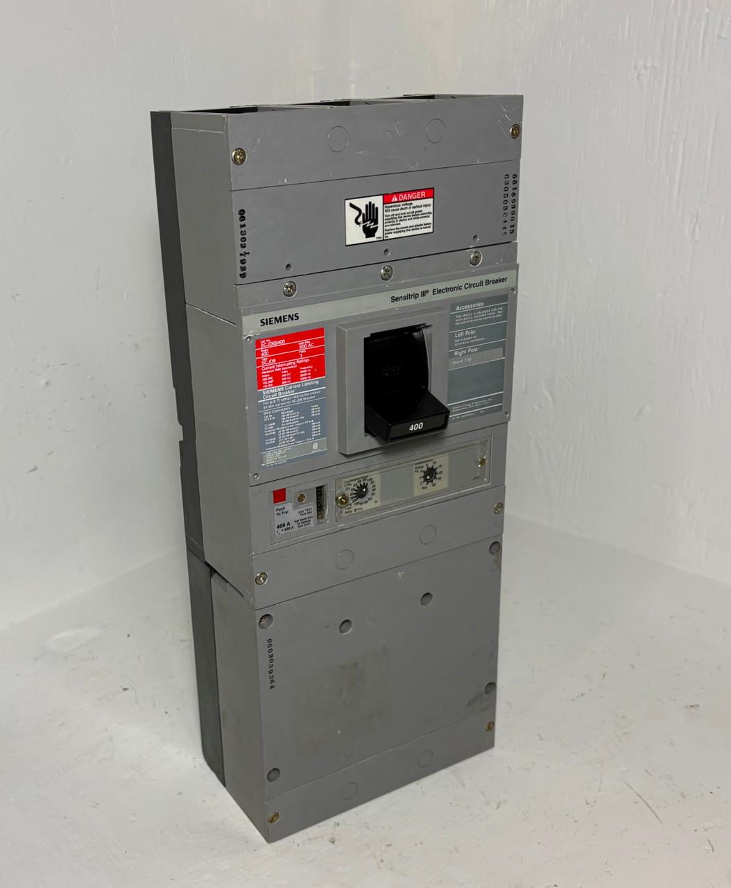 Siemens SCJD69400 400A Sensitrip III Circuit Breaker w/ 120V Shunt SCJD6 400 Amp (EM5767-2)