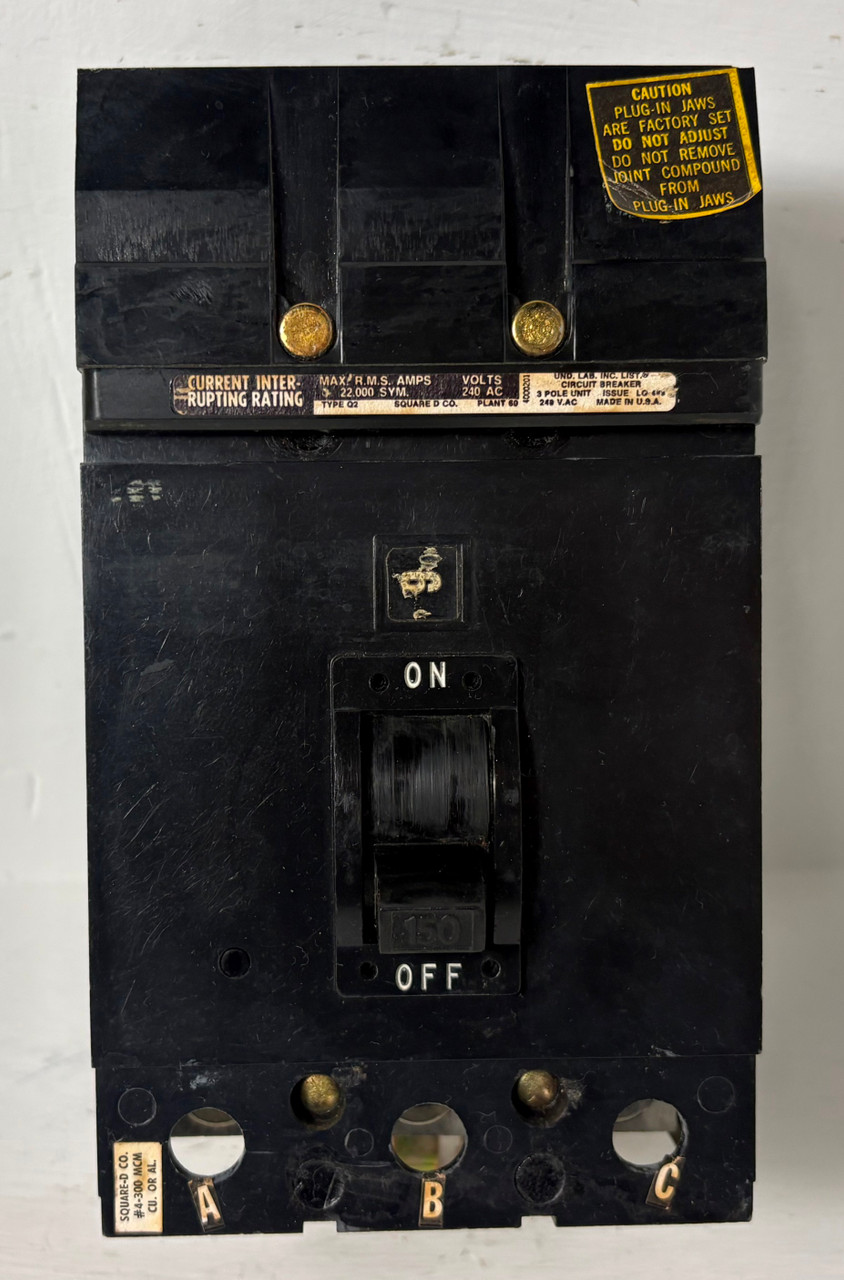 Square D I-Line Q232150H 150A Circuit Breaker 240 VAC 3 Pole Type Q2 150 Amp (EM5768-2)