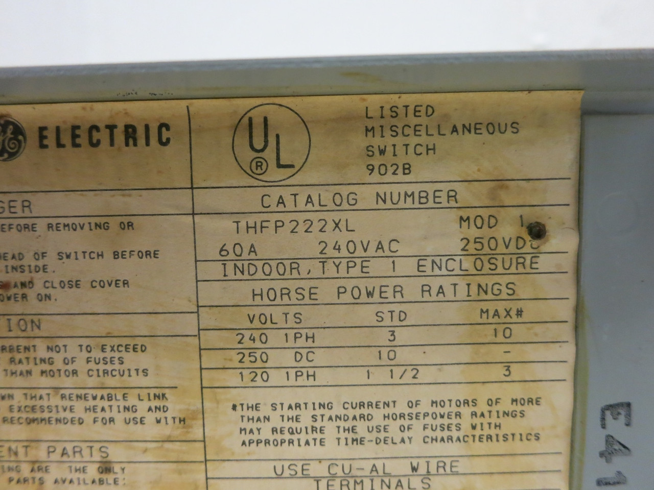 GE THFP222X 60A 240V 2P Twin Fusible Panelboard Switch Dual 60 Amp 2 Pole QMR (DW7881-1)