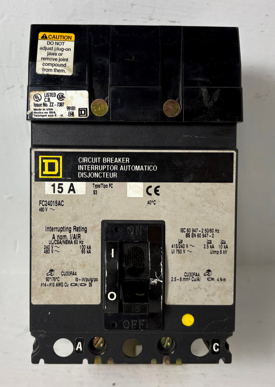 Square D I-Line FC24015AC 15A Circuit Breaker 2 Pole in 3P Frame 480V 15 Amp 2P (EM5795-1)