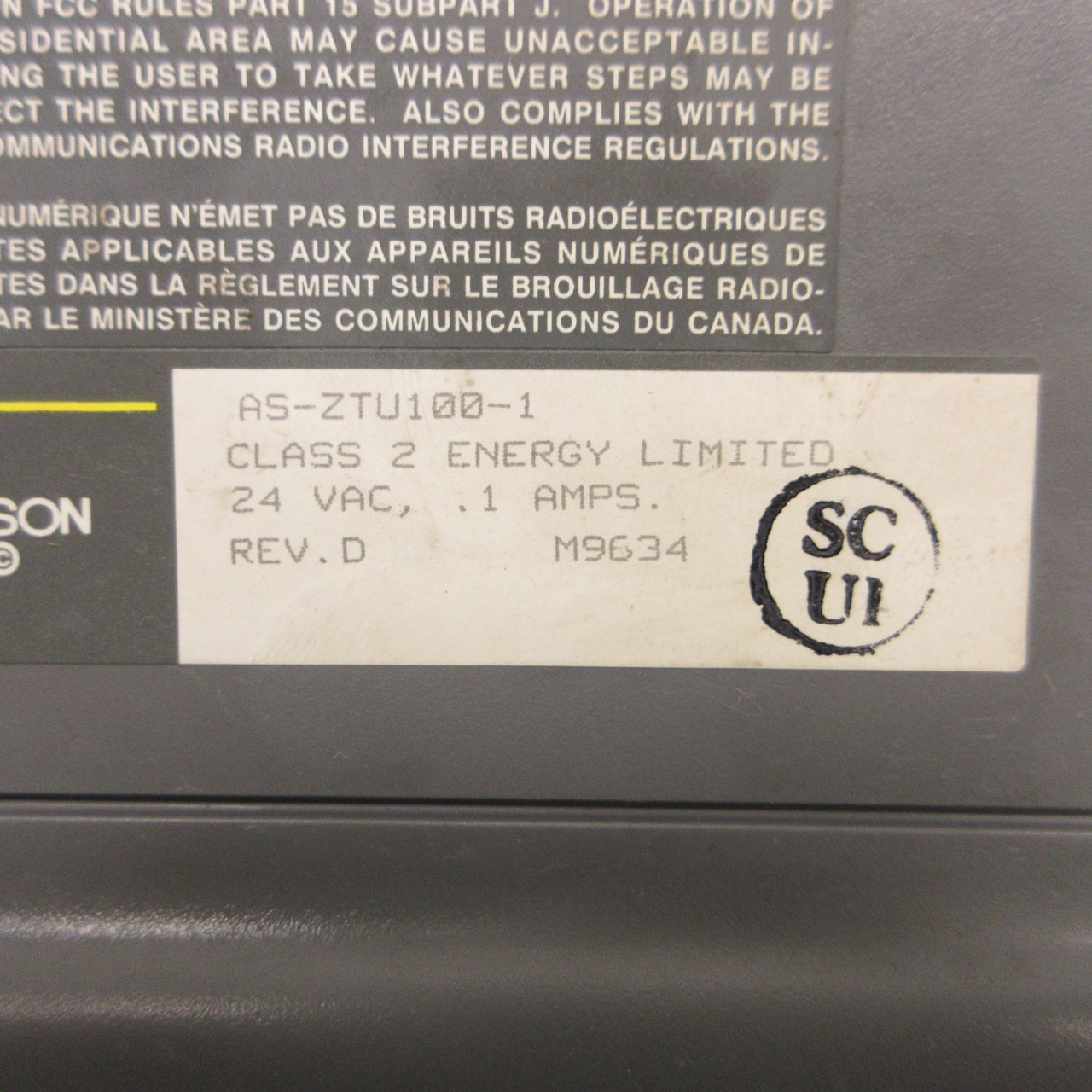 Johnson Controls AS-ZTU100-1 (Rev D) Zone Terminal Display Class 2 24VAC 1 Amp (AH0944-1)