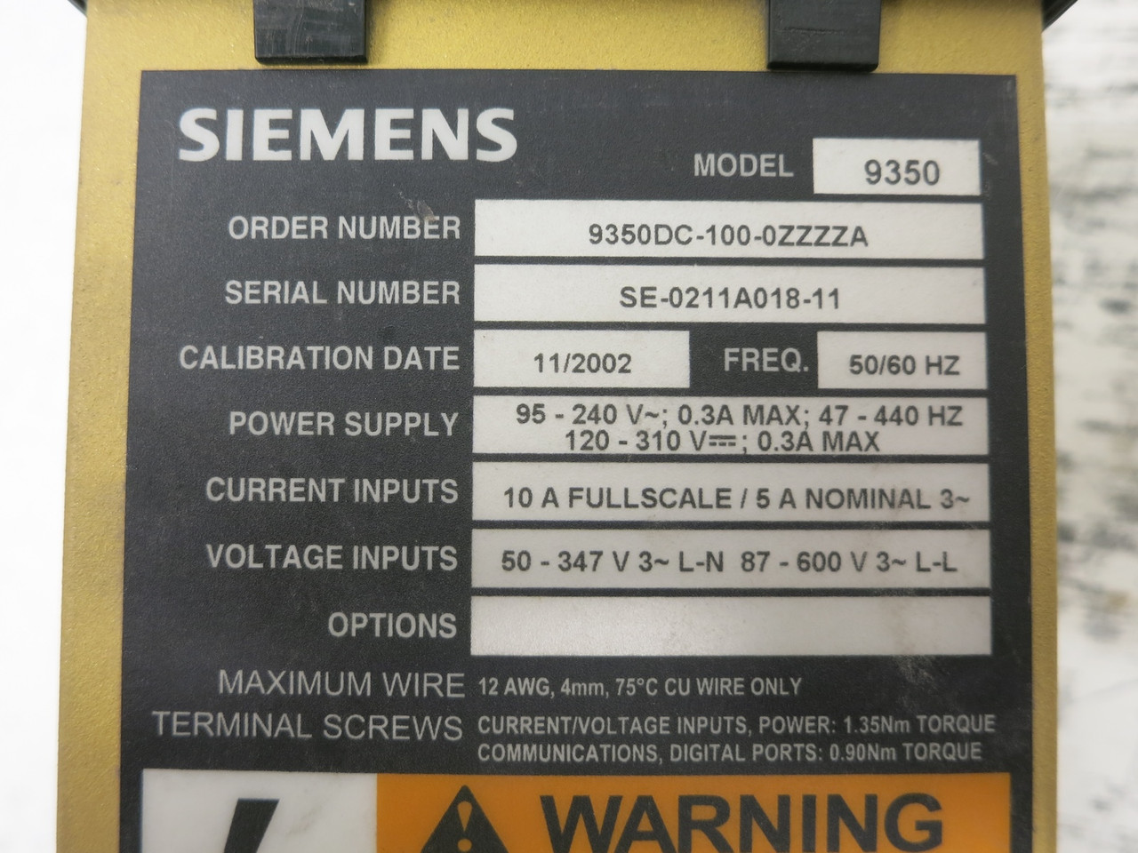 Siemens 9350DC-100-0ZZZZA 9350 Advanced Power Meter ION Display Access 9300 (DW7908-2)