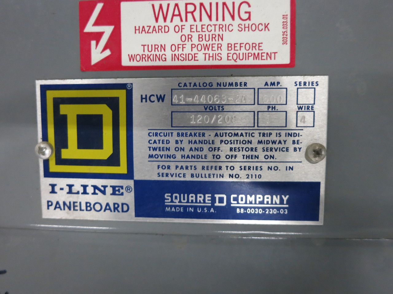 Square D 600A I-Line HCW Panel Board 208Y/120V 3PH 4W Main Breaker 600 Amp 208V (DW7912-1)