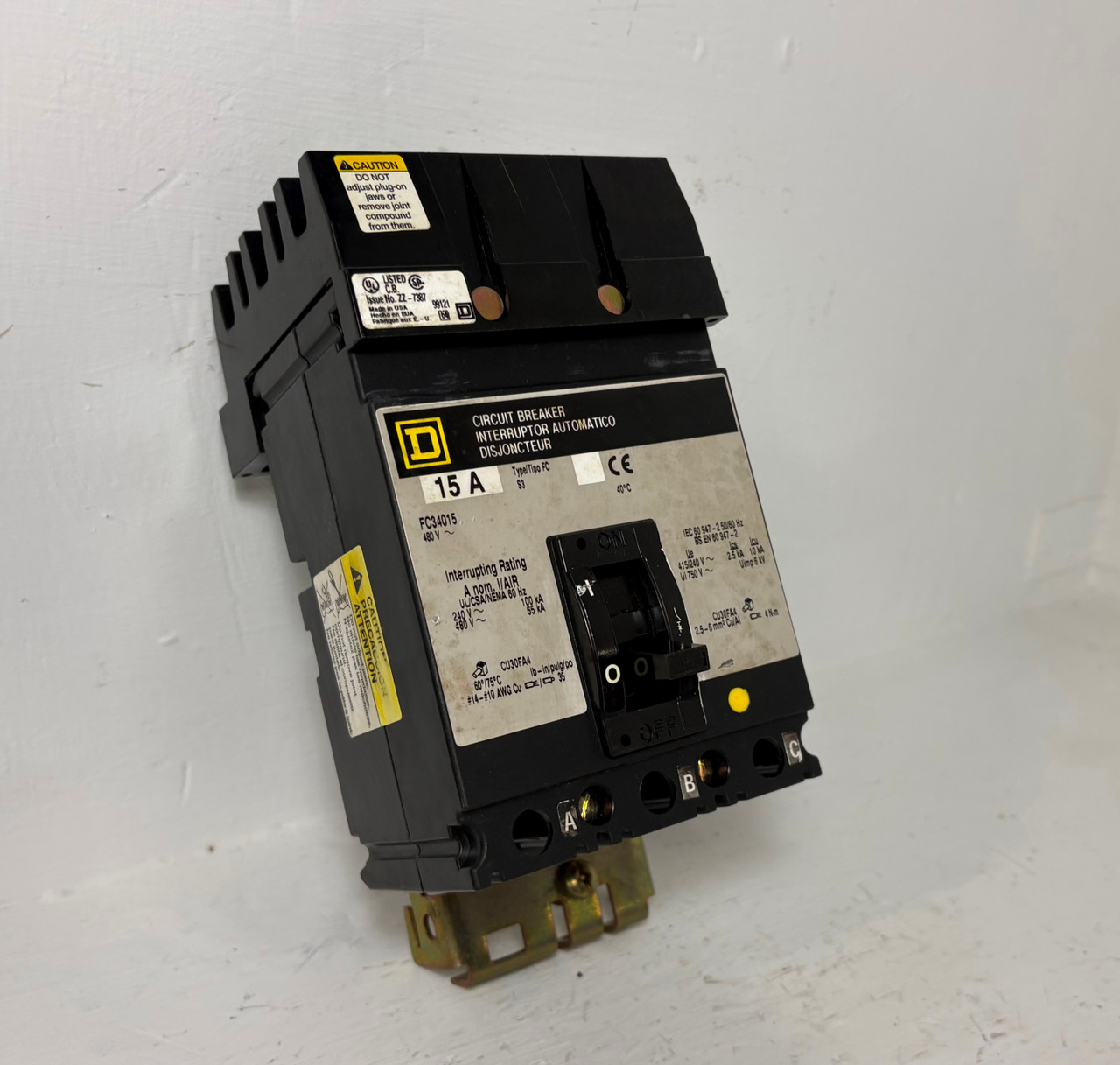 Image of Square D I-Line FC34015 15A Circuit Breaker 480 VAC 3P Type FC 15 Amp 3P HACR