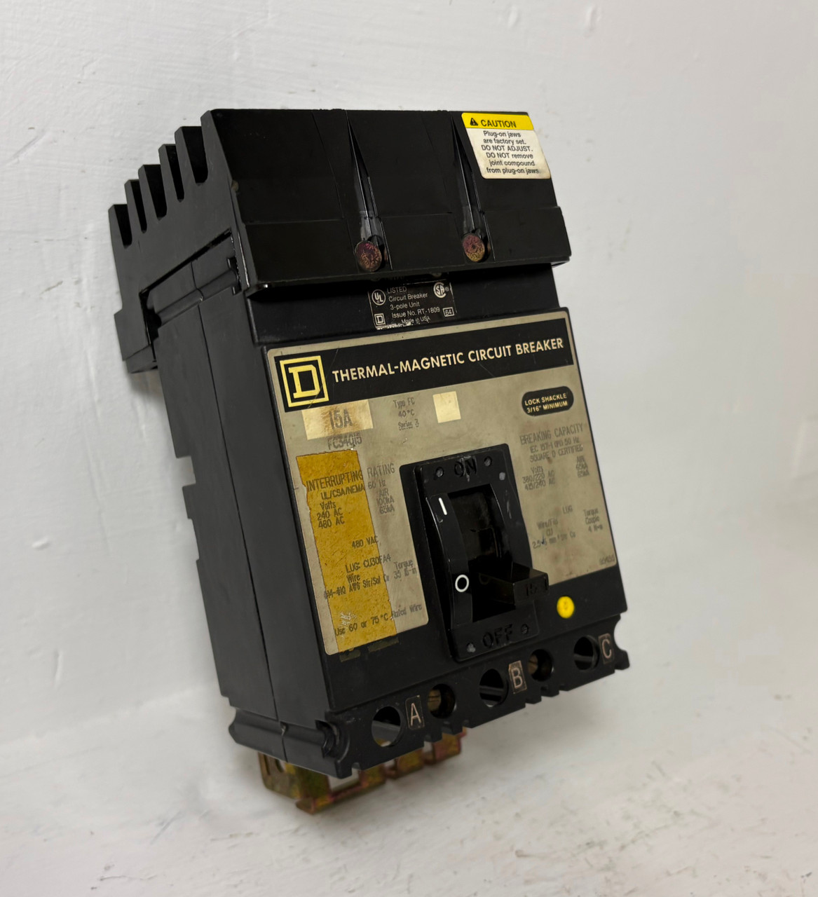 Square D I-Line FC34015 15A Circuit Breaker 480 VAC 3 Pole Type FC 15 Amp 3P (EM5799-3)