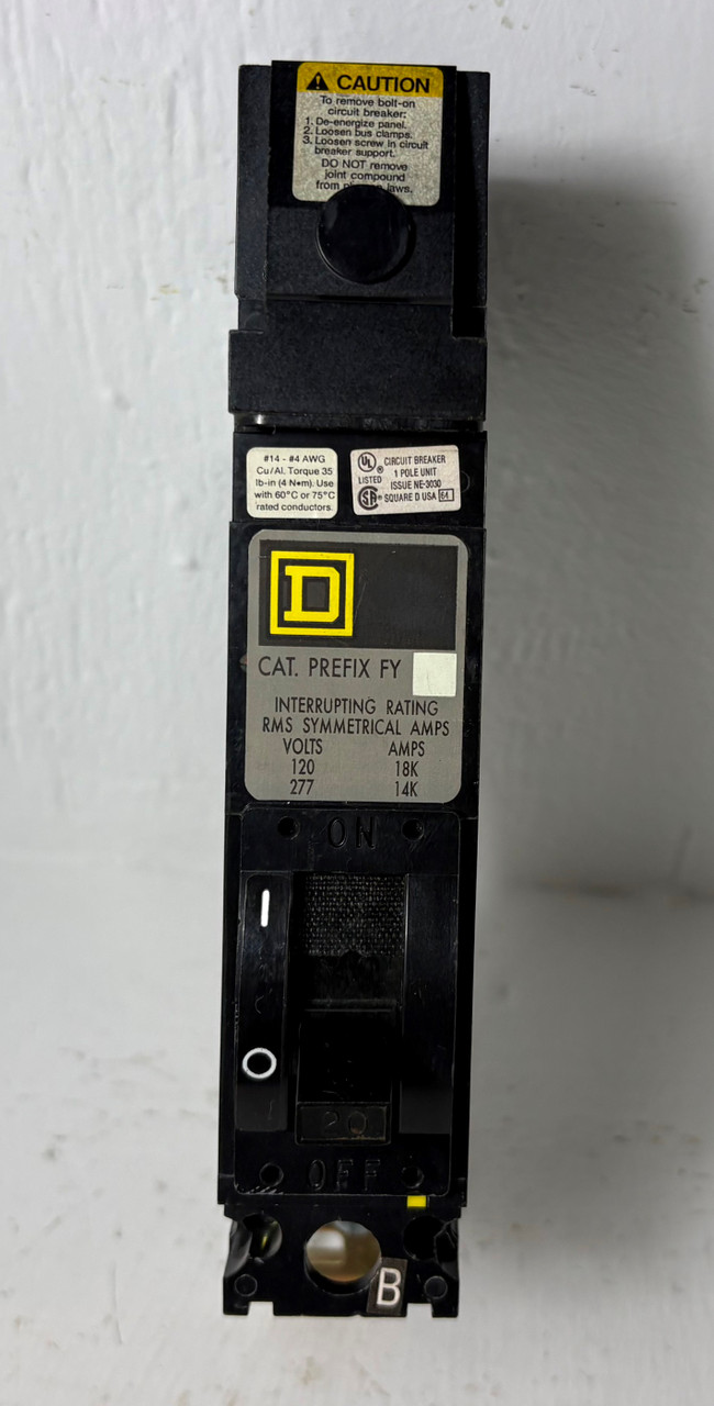 Square D I-Line FYB14020B 20A 1 Pole Circuit Breaker Thick 277V FYB14020 20 Amp (EM5806-3)