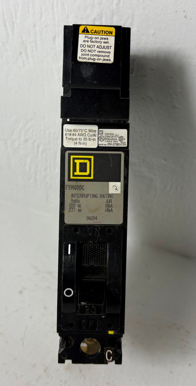Square D I-Line FY14020C 20A 1 Pole Circuit Breaker Thick 277V FY14020 1P 20 Amp (EM5804-4)