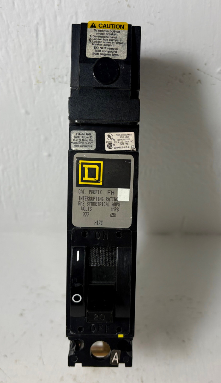 Square D I-Line FHB16020A 20A 1 Pole Circuit Breaker 277V FAB FHB16020 20 Amp 1P (EM5809-1)