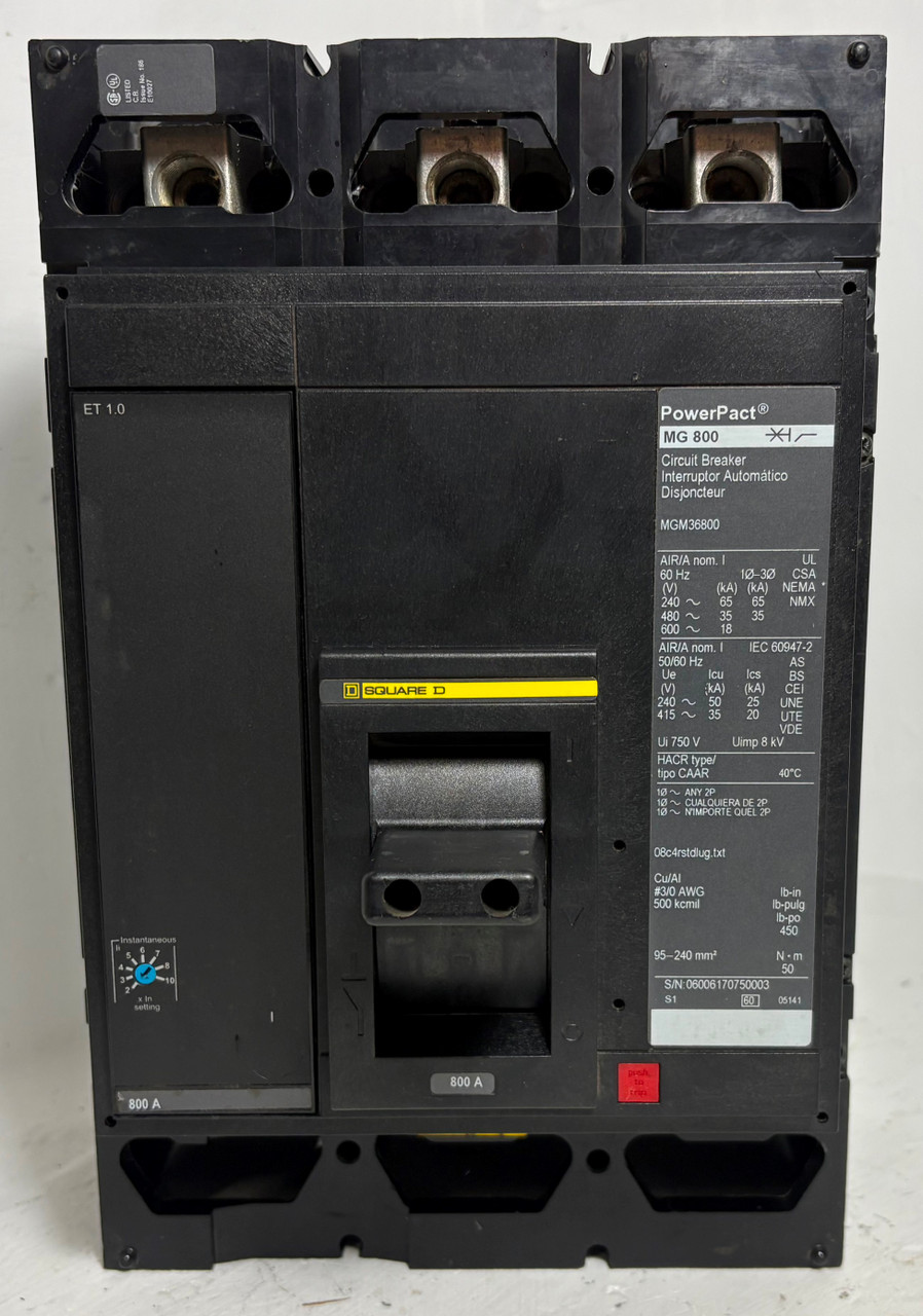 Square D MGM36800 800A PowerPact Circuit Breaker MG 800 Amp 480/600V 3P MG800 (EM5810-1)