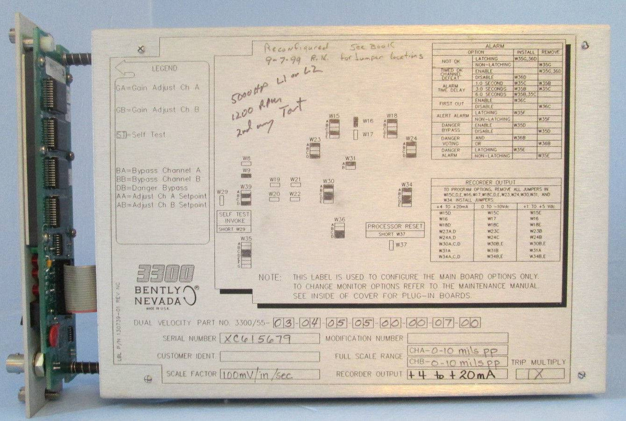 Bently Nevada 3300/55-03-04-05-05-00-00-07-00 Dual Velocity MonitorPLC Module (EBI0507-8)