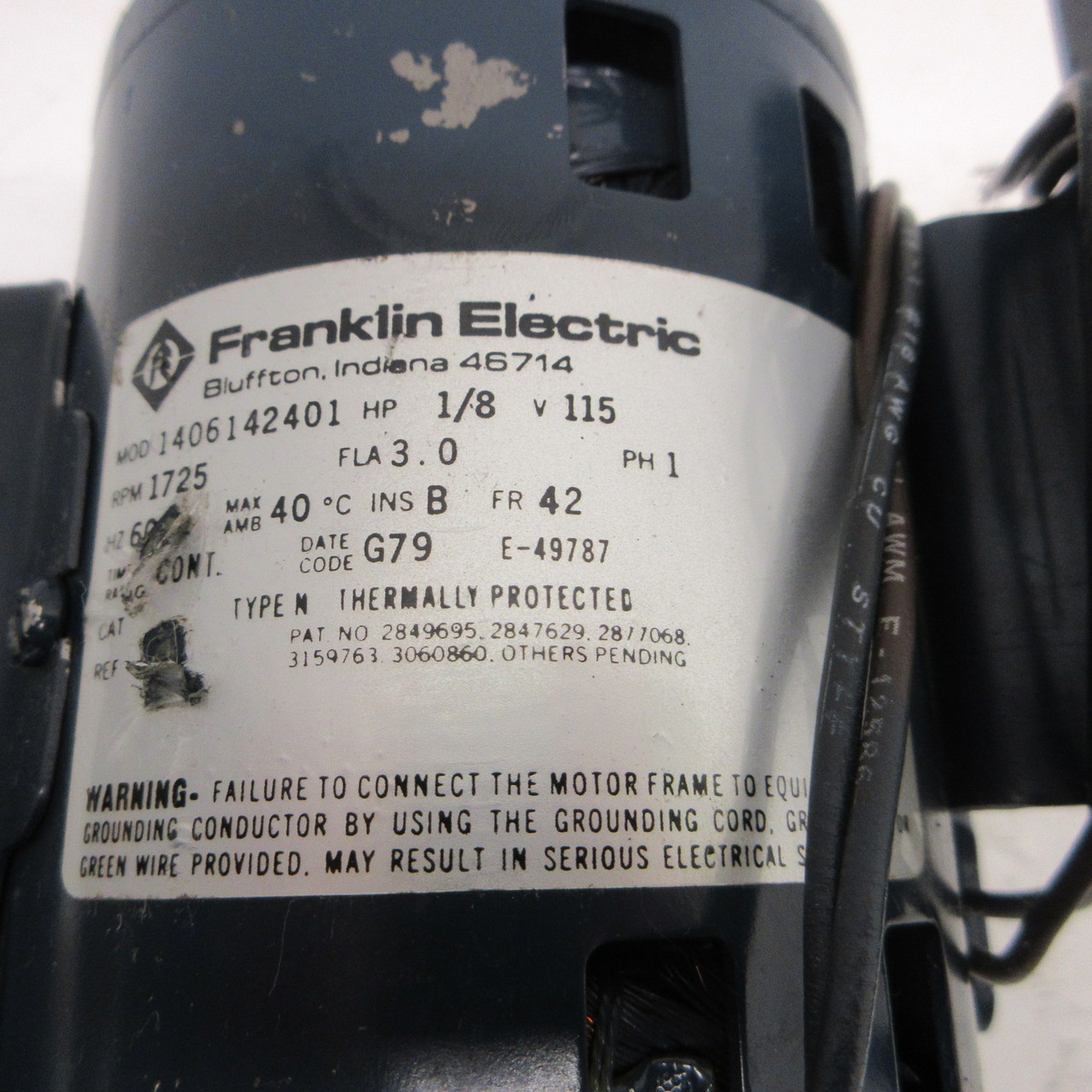 NEW Franklin Electric 1406142401 1/8HP 115V 1725RPM 1PH 3.0 FLA Cont. Ins B NNB (AH0981-24)