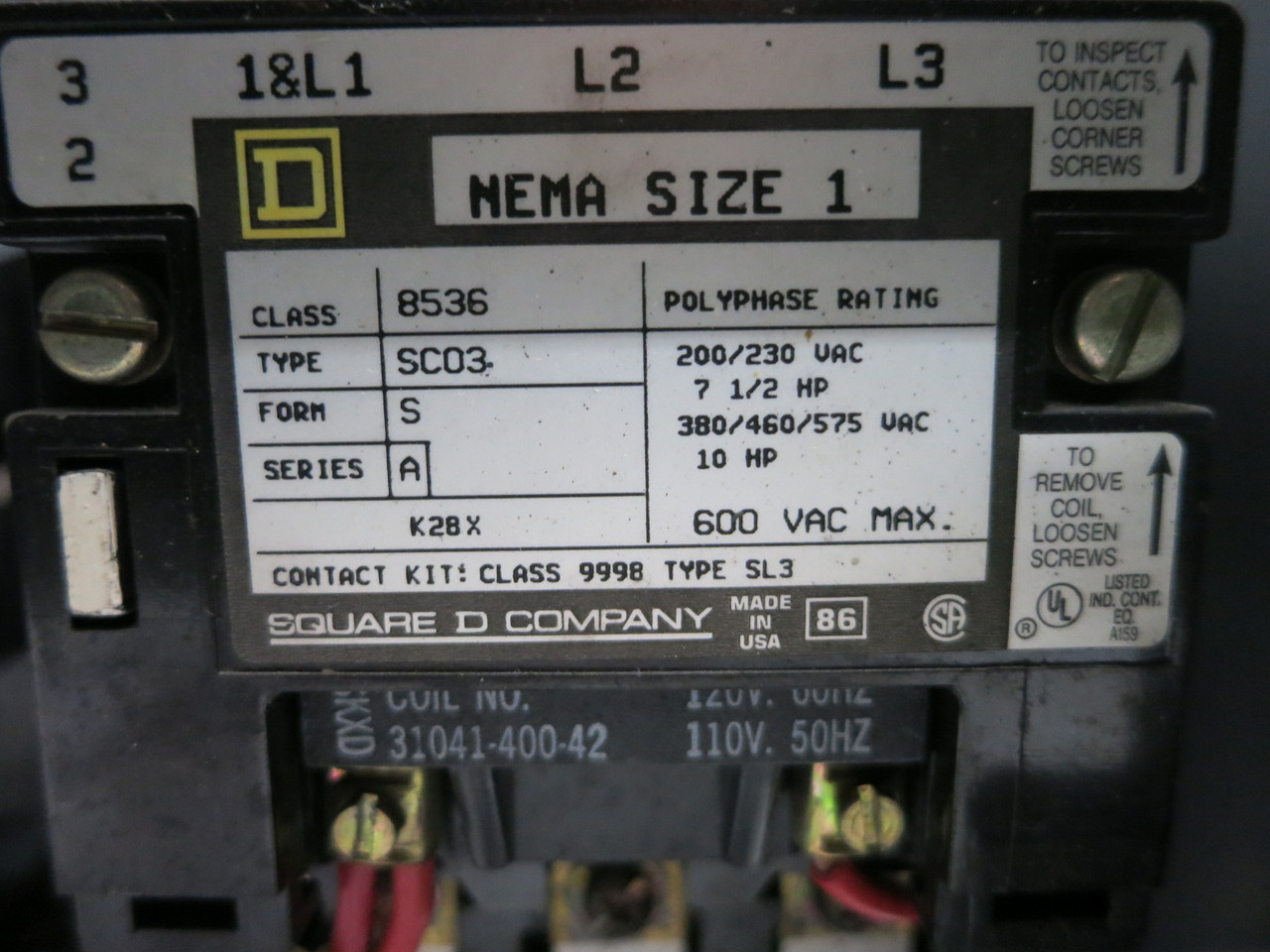 Square D Model 5 30A Fusible Size 1 Starter 12" MCC Bucket 8536SCO3S 30 Amp (DW7947-2)