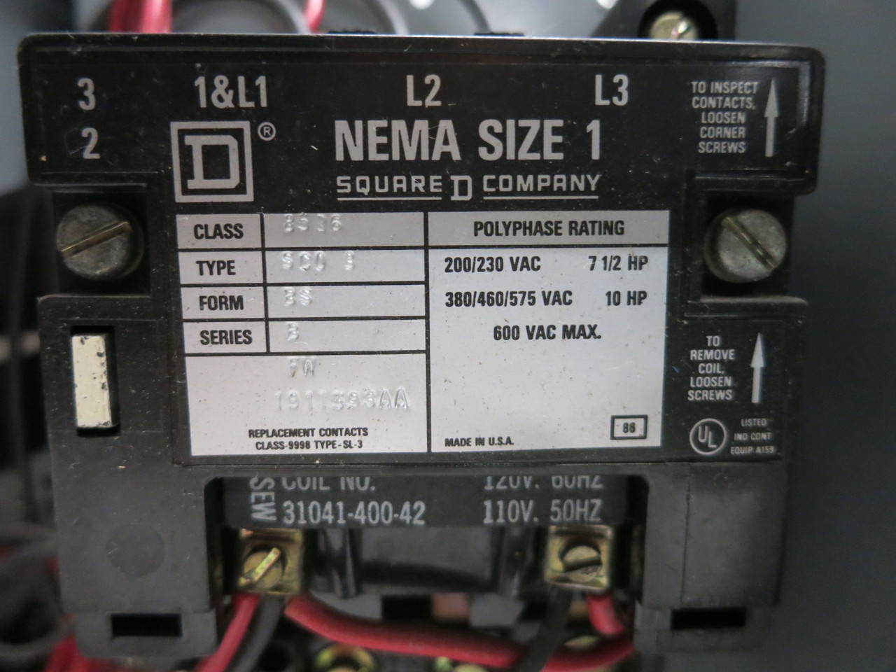 Square D Model 5 30A Fusible Size 1 Starter 12" MCC Bucket 8536SCO3-BS 30 Amp (DW7946-8)