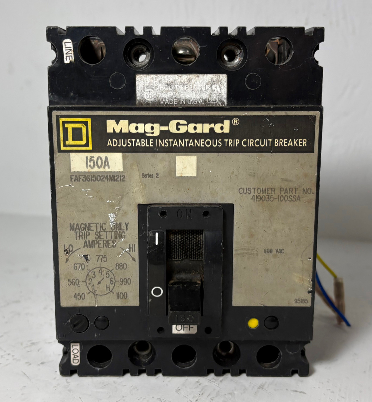 Square D FAF3615024M1212 150A Mag-Gard Circuit Breaker 600V 3P 150 Amp FAF36150 (EM5829-1)